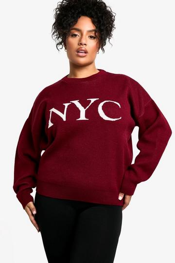 Plus Jacquard Knit NYC Jumper berry