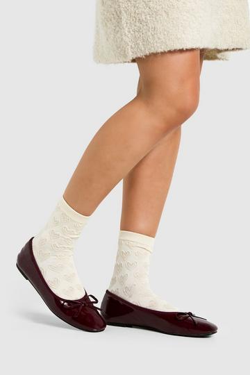 Cream White Heart Pattern Socks