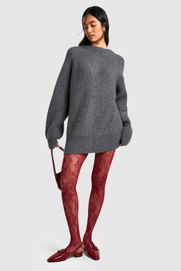 Burgundy Flower Pattern Tights burgundy