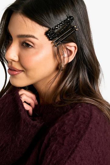 Black 2 Pack Black Diamante Hair Clips