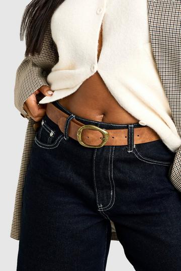 Abstract Brushed Buckle Belt tan