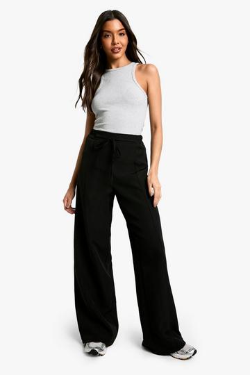 ELASTICATED DRAWSTRING WAIST WIDE LEG TROUSERS black