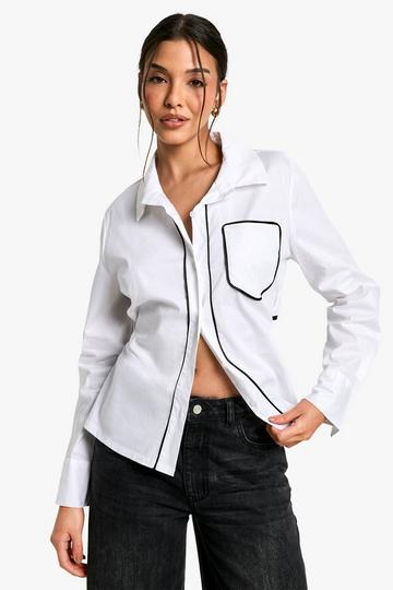 Contrast Piping Tie Back Shirt white