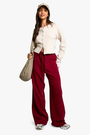 ELASTICATED DRAWSTRING WAIST WIDE LEG TROUSERS burgundy