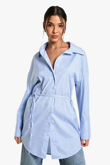 Oversized Overhemd Met Strik En Krijtstrepen light blue