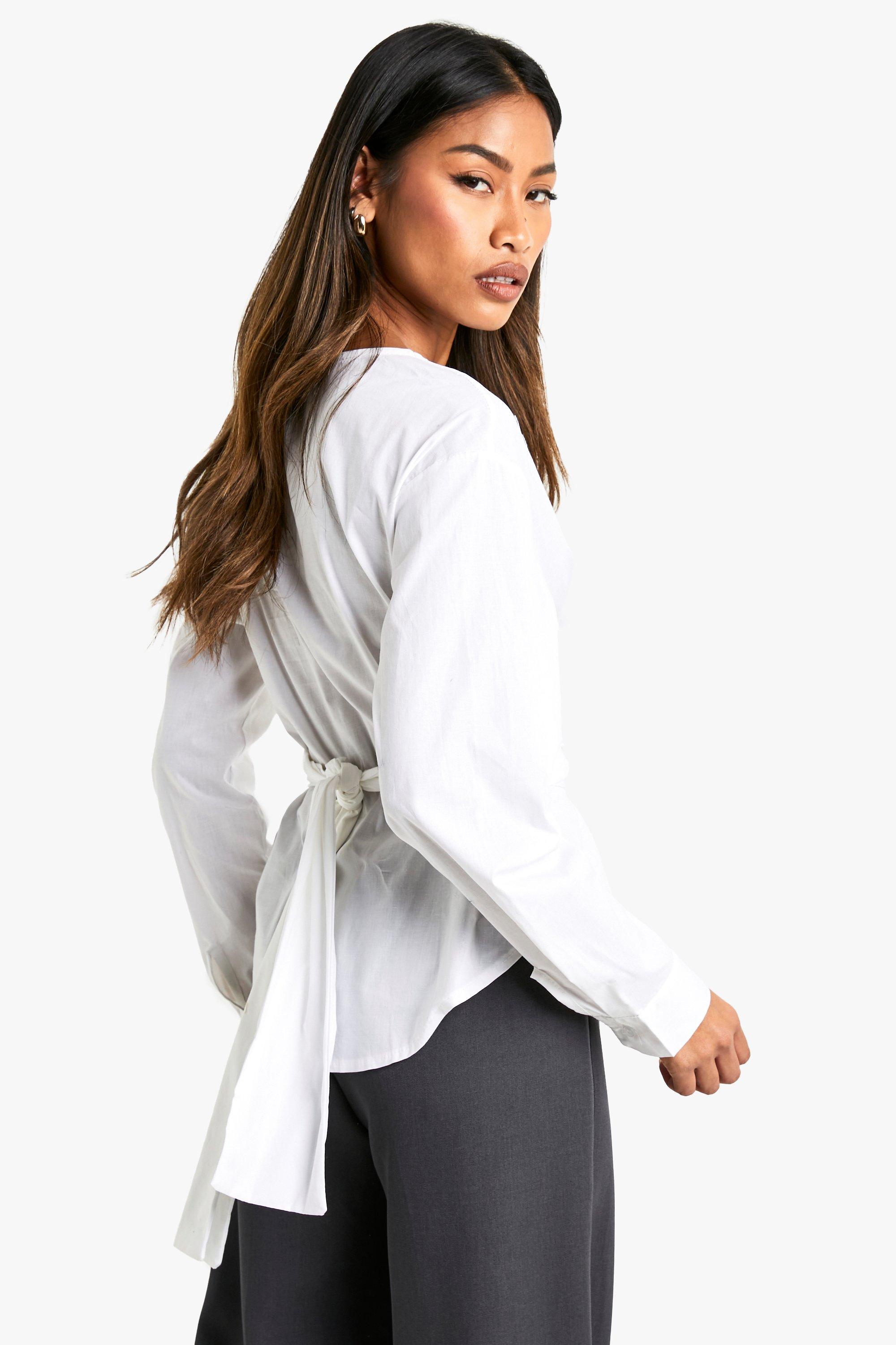 Womens white wrap shirt sales