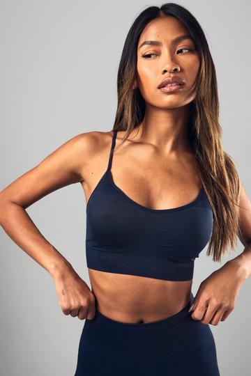 Premium Sculpt Seamless Ribbed Detail Light Support Sports Bra navy