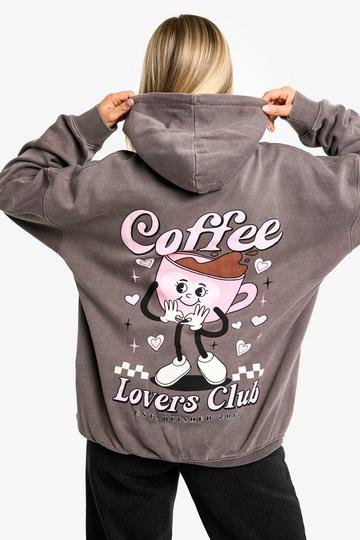 Overdye Coffee Lovers Club Slogan Oversized Hoodie chocolate