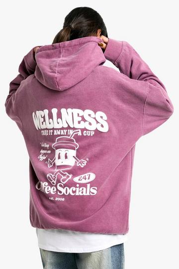 Puff Print Wellness Coffee Oversized Hoodie burgundy