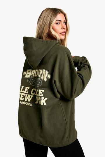 Overdye Brooklyn Sportive Slogan Oversized Hoodie olive