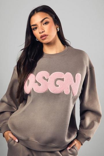 Dsgn Towelling Applique Oversized Sweatshirt grey