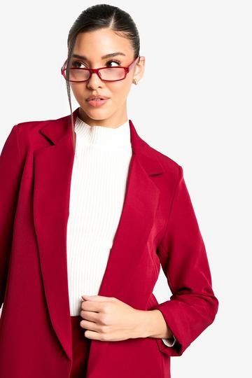 Basic Woven Turn Cuff Relaxed Fit Blazer burgundy