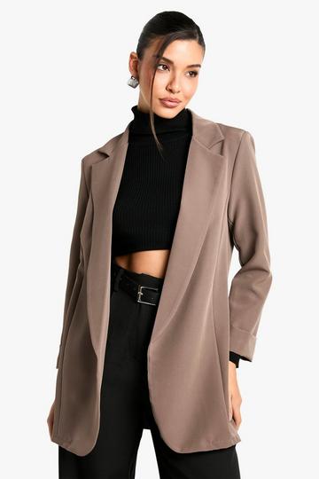 Basic Woven Turn Cuff Relaxed Fit Blazer taupe