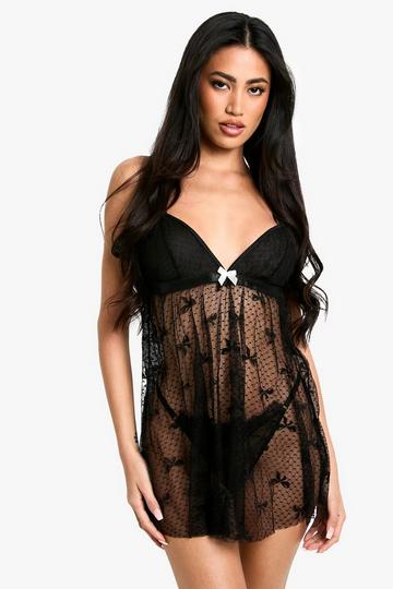 Kanten Babydoll Met Strik black