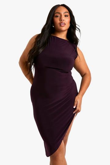 Plus Racer Asymmetric hem Midi Dress plum