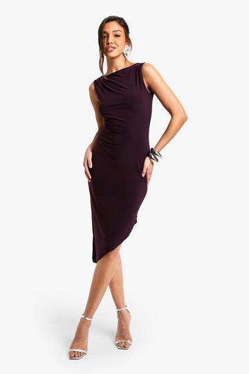 Midi Jurk Met Racer Hals En Asymmetrische Zoom plum