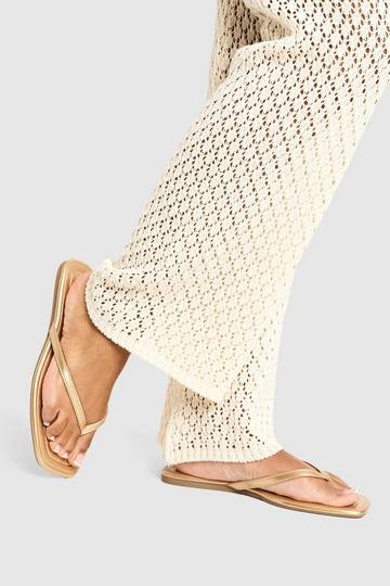 Wide Fit Square Toe Flip Flops gold