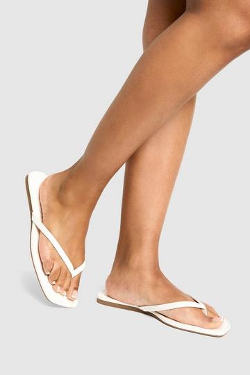 Square Toe Flip Flops white