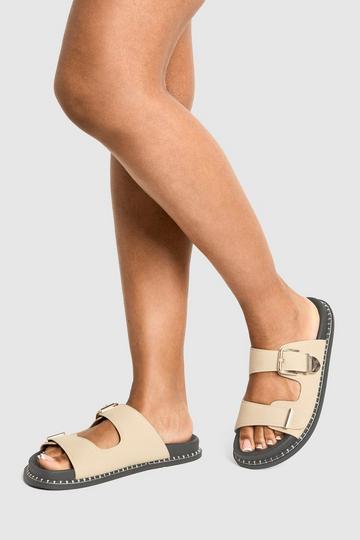 Double Strap Footbed Slider beige