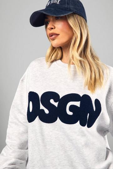 Dsgn Towelling Applique Oversized Sweatshirt ash grey