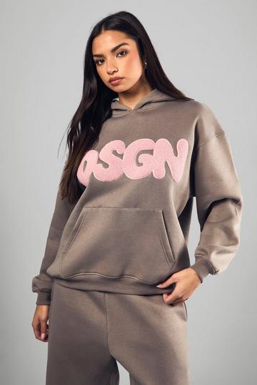 Dsgn Studio Bubble Towelling Applique Oversized Hoodie grey