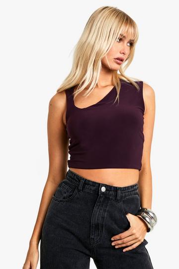 Slinky Asym Neck Sleeveless Top plum