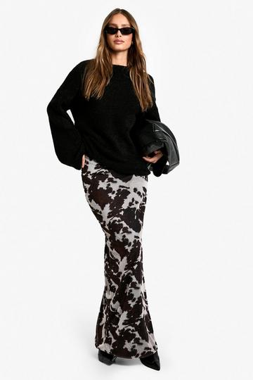 Cow Print Mesh Maxi Skirt animal