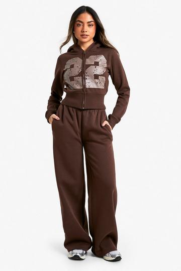 22 Print Zip Through Shrunken Tracksuit chocolate