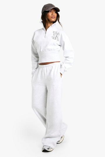 LA Applique Quarter Zip Shrunken Tracksuit ash grey