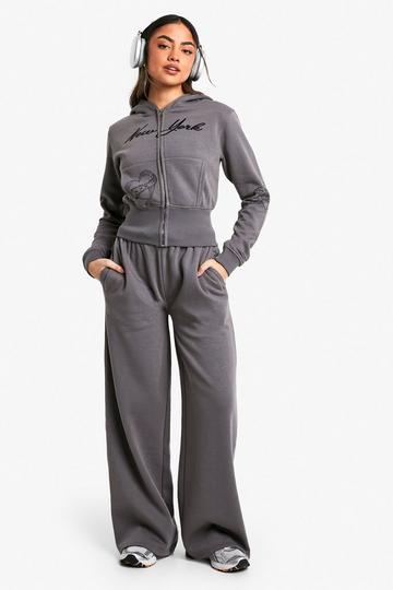 New York Tattoo Print Zip Through Shrunken Tracksuit charcoal