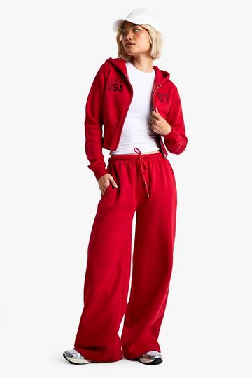 Red USA 07 Applique Zip Through Shrunken Tracksuit