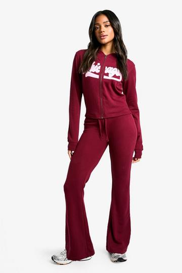 Burgundy Red Chicago Applique Zip Through Shrunken Tracksuit