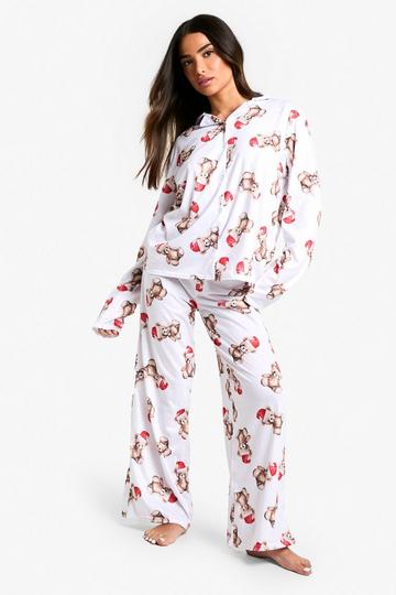 Petite Christmas Bear Print Pyjama Set brown