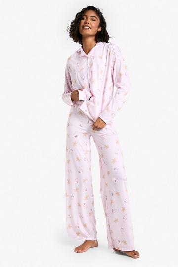 Tall Gingerbread Man Print Pyjama Set pink