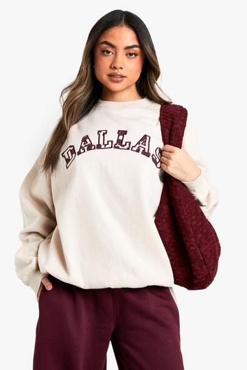 Cow Print Dallas Applique Sweatshirt stone