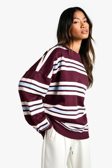 Triple Striped Oversized Sweatshirt burgundy