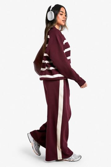 Side Striped Wide Leg Jogger burgundy