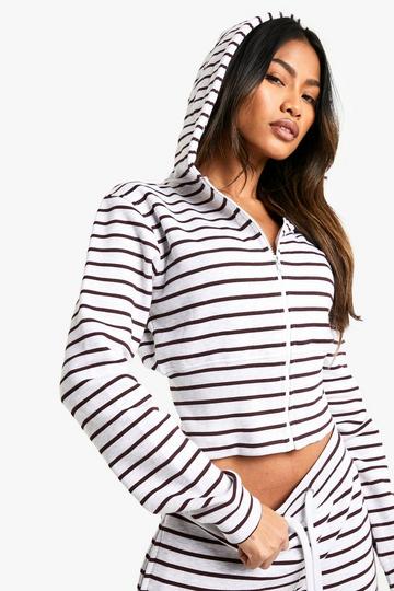 Skinny Stripe Deep Hem Zip Through Hoodie ash grey