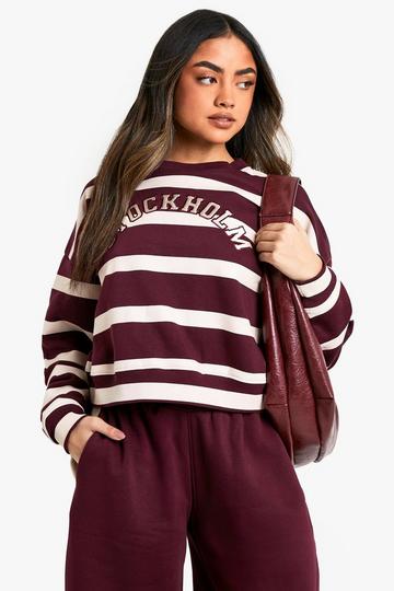 Burgundy Red Stockholm Striped Cropped Sweatshirt