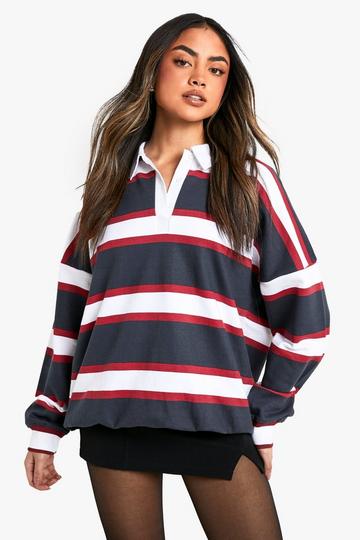 Stripe Oversized Collared Rugby Shirt navy