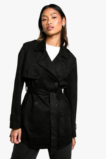 Black Suede Look Trench Coat