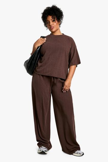 Plus Oversized T-Shirt And Wide Leg Pants chocolate