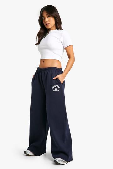 Petite Embroidered Wide Leg Jogger navy