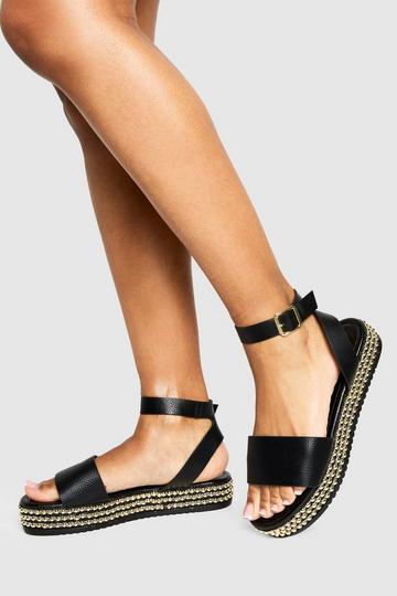 Black Studded Sole Buckle Flatform