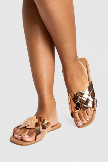 Brede Slippers Met Geweven Bandjes rose gold