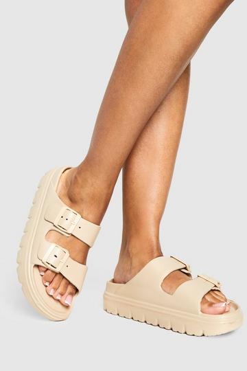 Wide Fit Double Strap Buckle Sliders beige