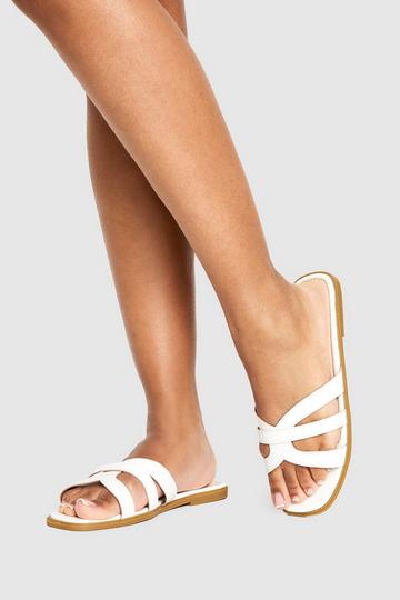 Wide Fit Cross Strap Sliders white