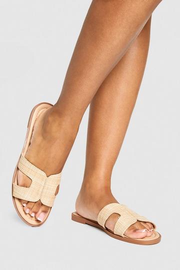 Double Strap Raffia Mule Sandals nude