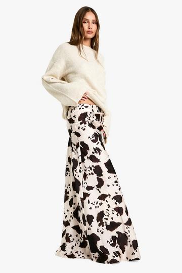 Satijnen Koeienprint Maxi Rok ivory