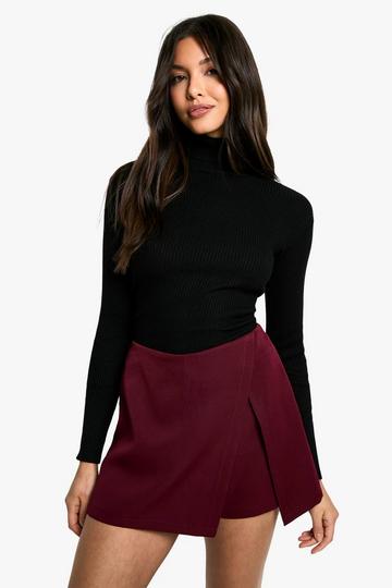 Woven Wrap Side Split Skort burgundy